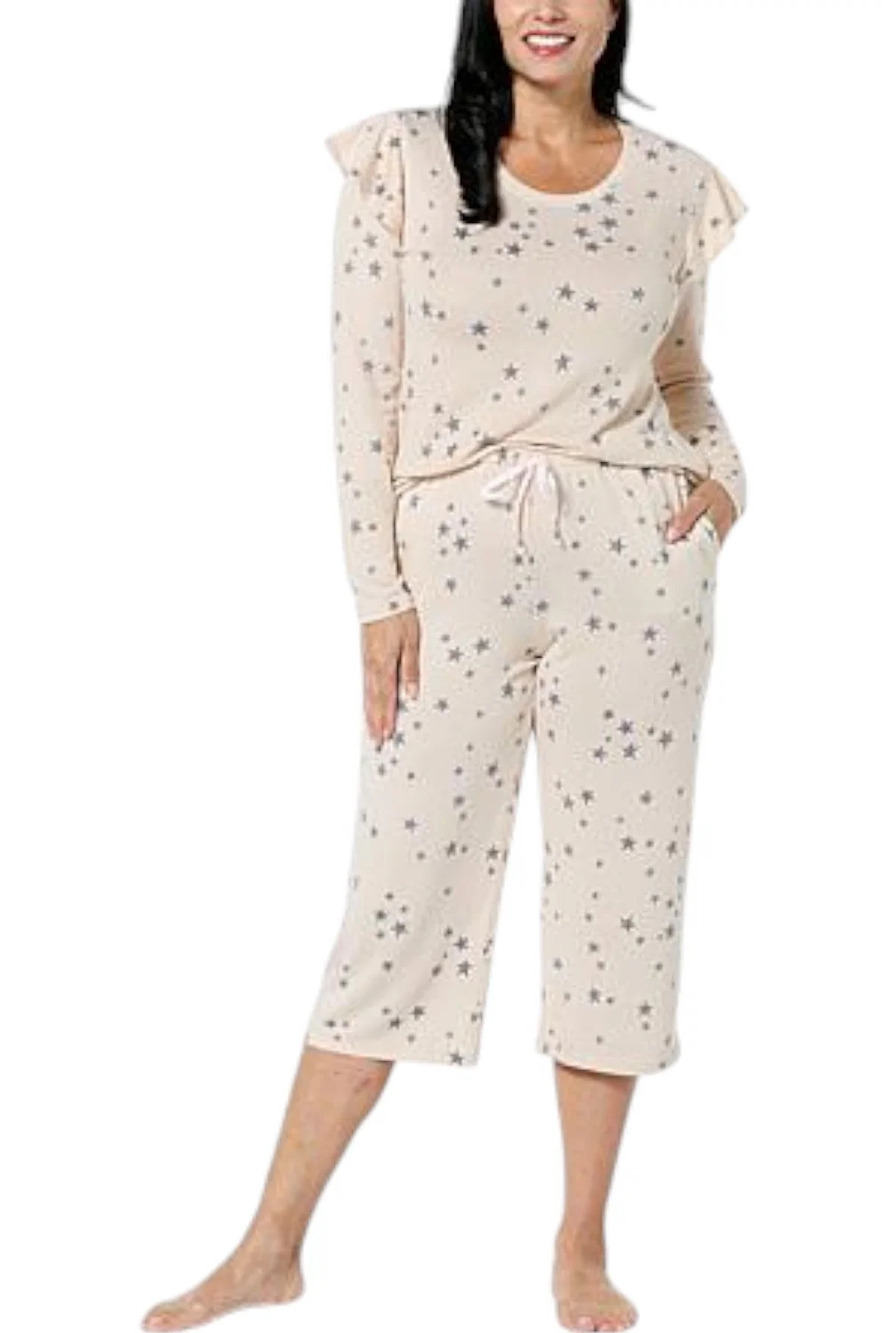 Comfort Code Women's 2-piece Knit PJ Set Oatmeal Tossed Stars - Regular